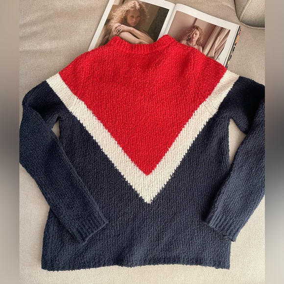 Faherty Red/White/Navy Cotton Blend Crewneck Sweater Size M - Picture 15 of 16